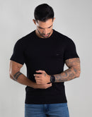 Camiseta Masculina Básica Com Elastano Respirável – Cor Preto
