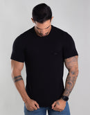 Camiseta Masculina Básica Com Elastano Respirável – Cor Preto