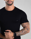 Camiseta Masculina Básica Com Elastano Respirável – Cor Preto