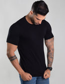 Camiseta Masculina Básica Com Elastano Respirável – Cor Preto