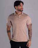 Camiseta Polo Masculina Slim Fit em Malha Premium com Elastano – Cor Bege